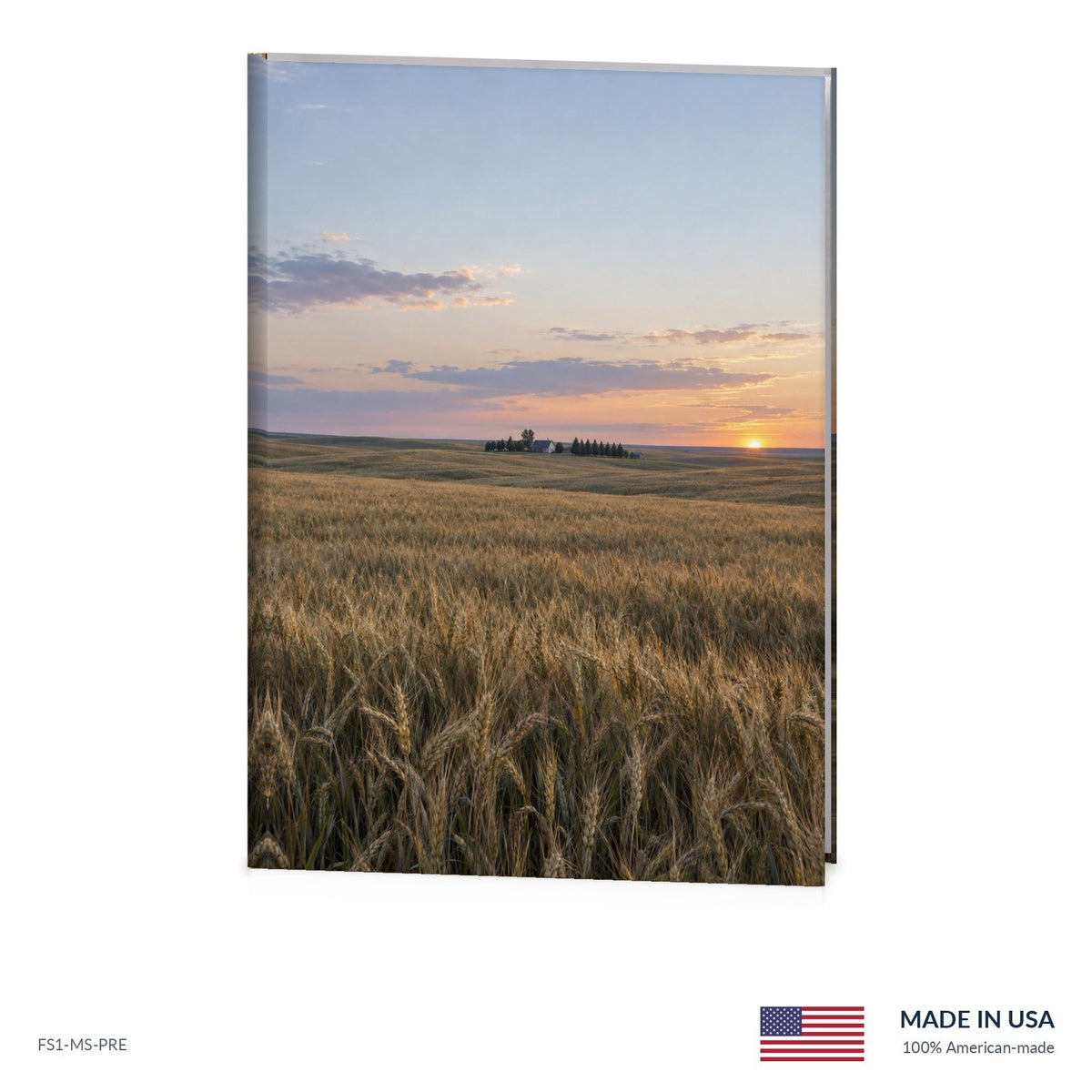 Prairie Evening funeral register book with full-color cover wrap and visible page edge, Funeral Source One FS1-MS-PRE, Made in the USA