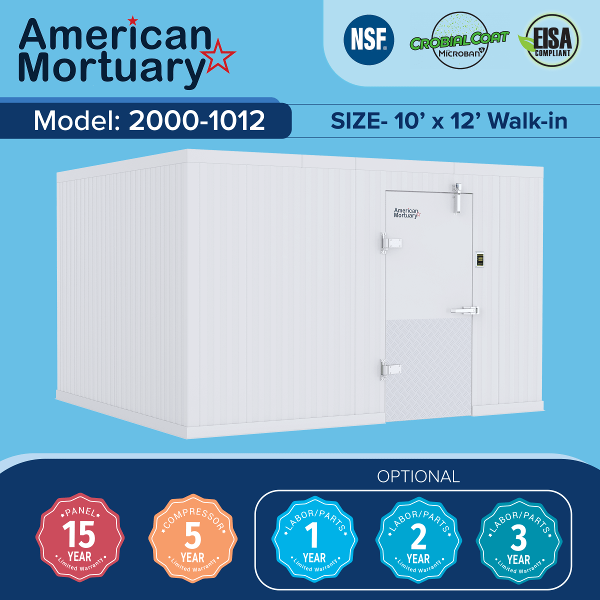 Professional 10x12 walk-in mortuary cooler exterior for funeral home body storage refrigeration