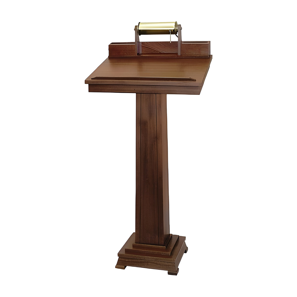 Ridgeline Lectern with Card Pockets in walnut-finish hardwood by American Mortuary Equipment