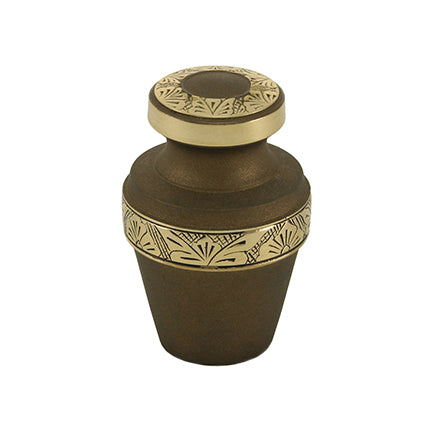 Rustic Sepia Banded Brass Mini Keepsake Urn