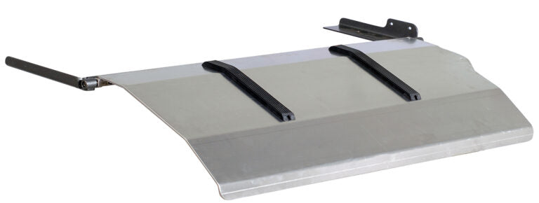 AME-SR50 ramp stored vertically with rear door closed — American Mortuary Equipment suburban ramp third-row seat compatible for funeral home removal vehicles