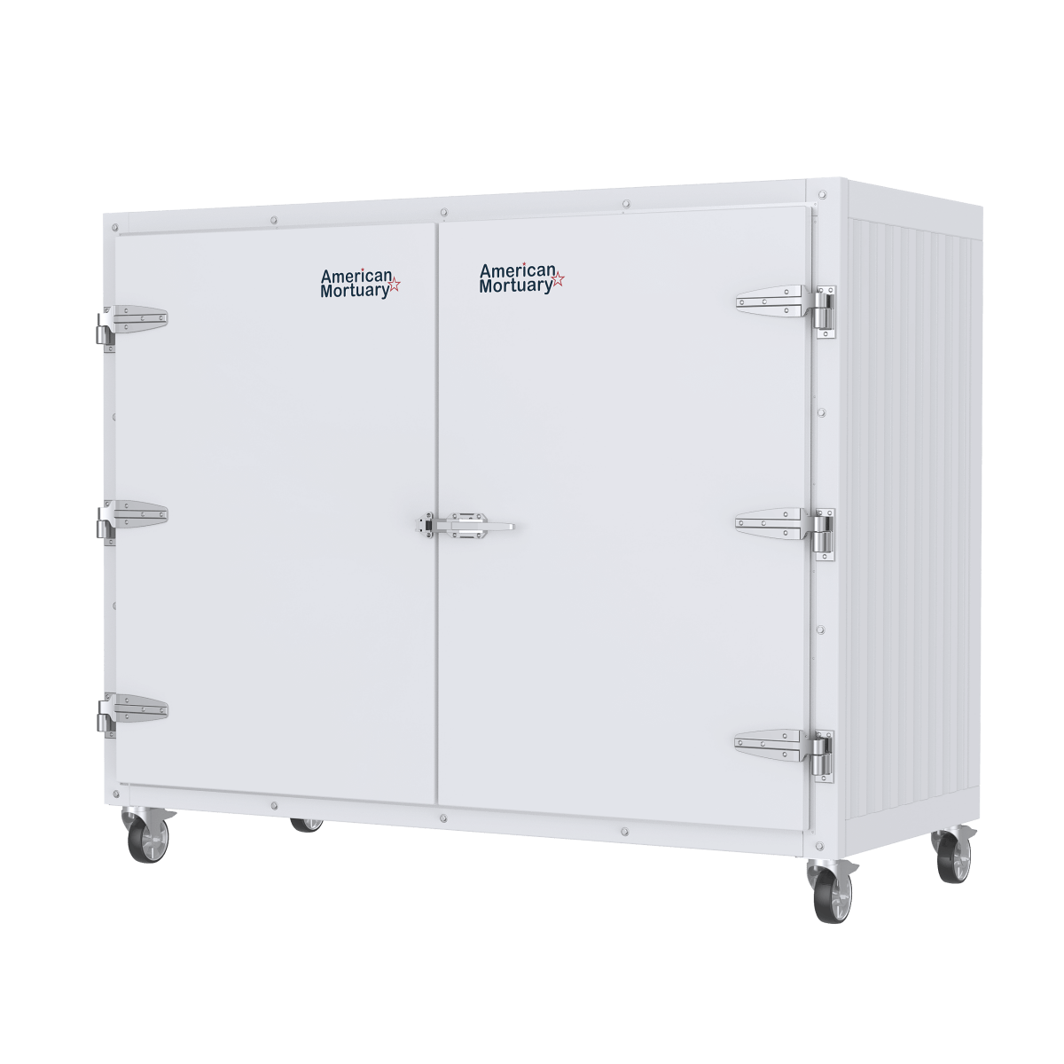 Drop-in self-contained refrigeration unit on a side-loading upright mortuary cooler