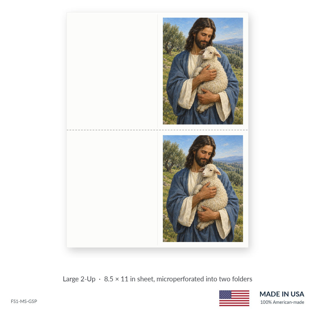 Shepherd funeral service folders, Large 2-Up 8.5 × 11 in sheet microperforated into two folders, Funeral Source One FS1-MS-GSP