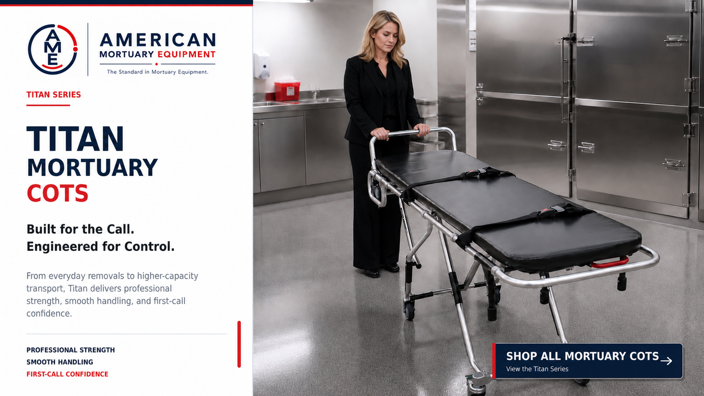 Shop all TITAN mortuary cots and first call removal stretchers from American Mortuary Equipment