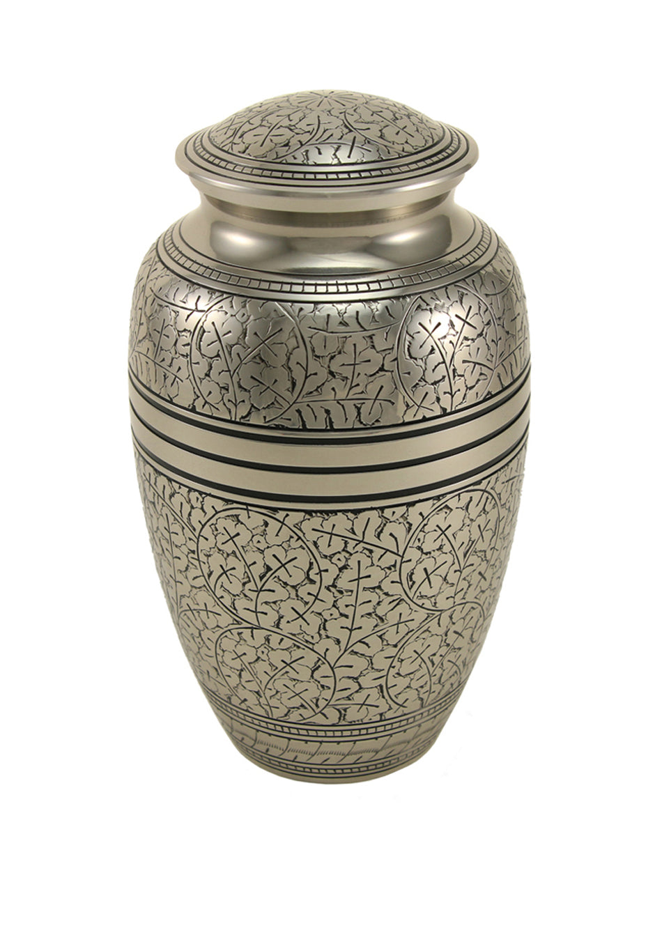 Silver Oak Leaf Brass Full Size Cremation Urn, Full Size (Adult), 10.4 x 6.1 x 6.1 in