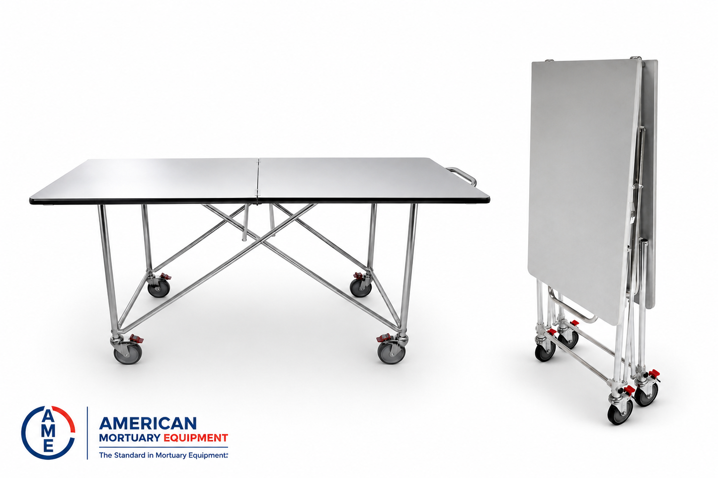 Single folding mortuary dressing table — main view of the 34-inch stainless steel cadaver prep table