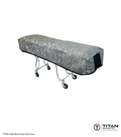 TITAN Slate Blue Floral quilted cot cover, fabric face; select American Flag Reversible or Standard Black Lining.