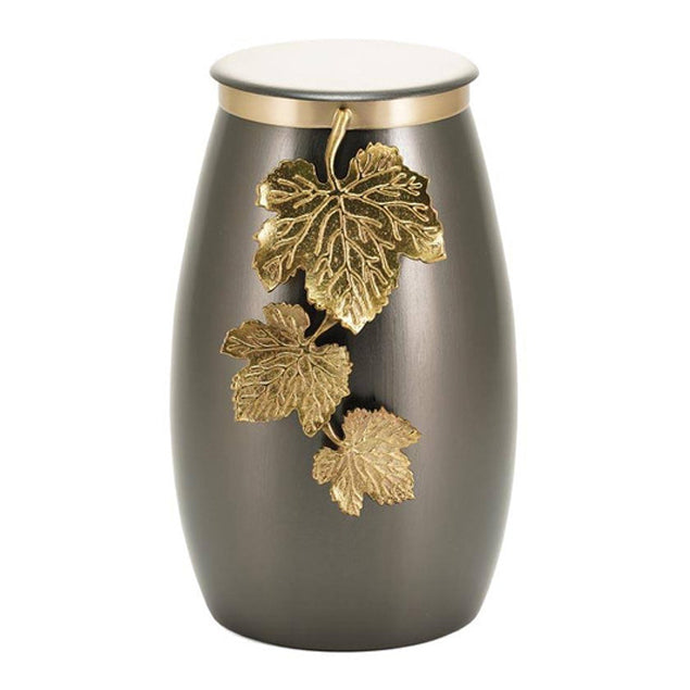 Slate with Bronze Leaves Stainless Steel Full Size Cremation Urn