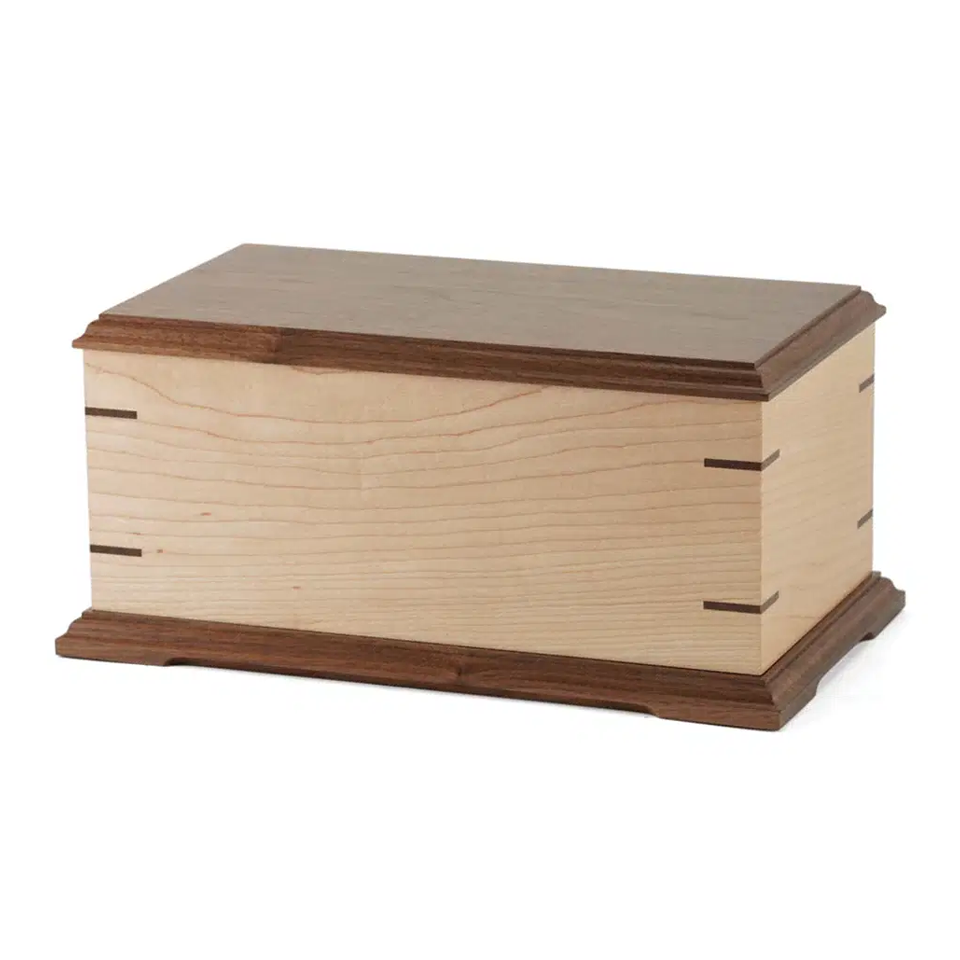 Solid Maple and Walnut Wood Full Size Cremation Urn, Full Size (Adult), 5.5 x 11.9 x 6.9 in