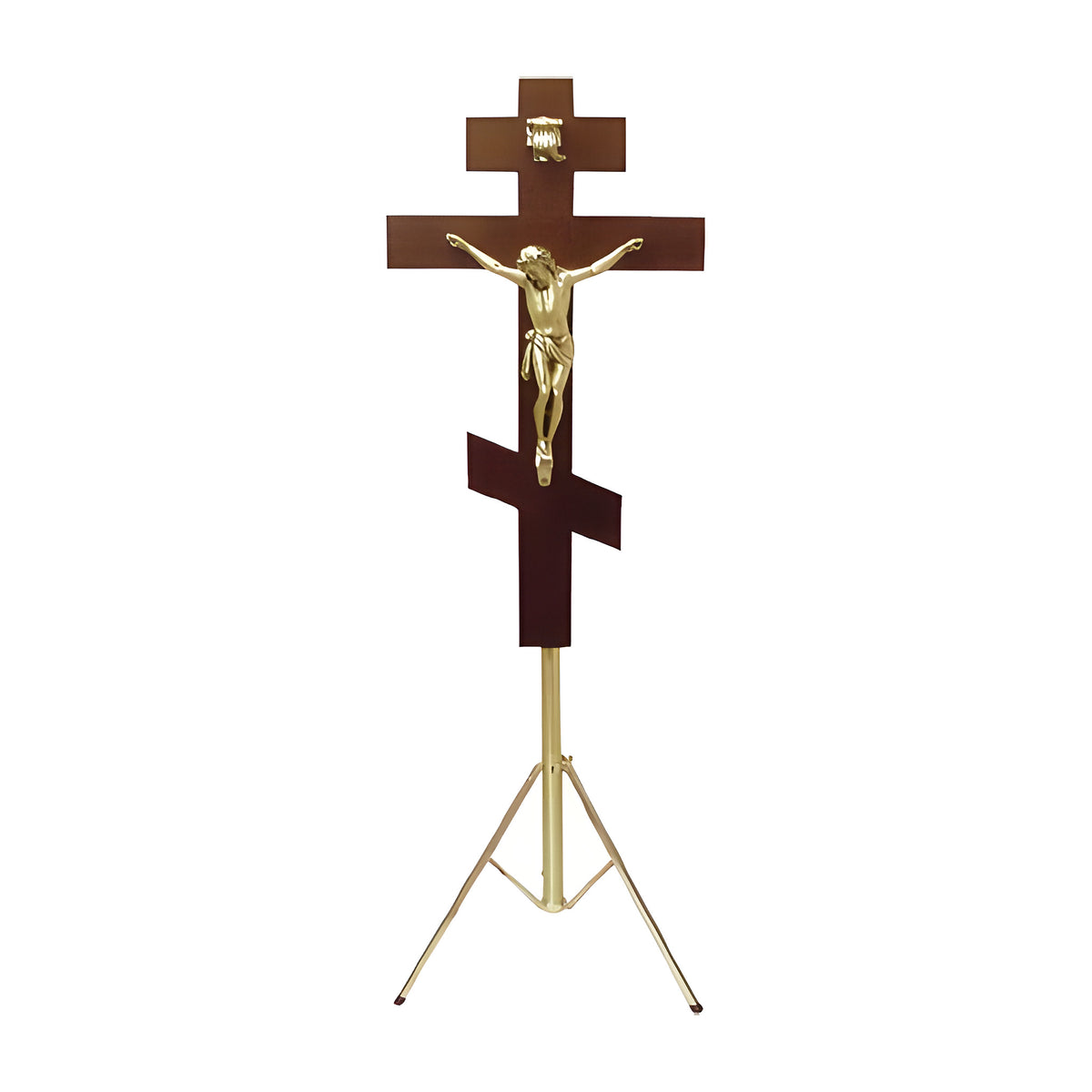Russian Orthodox Crucifix on Stand in solid walnut by American Mortuary Equipment