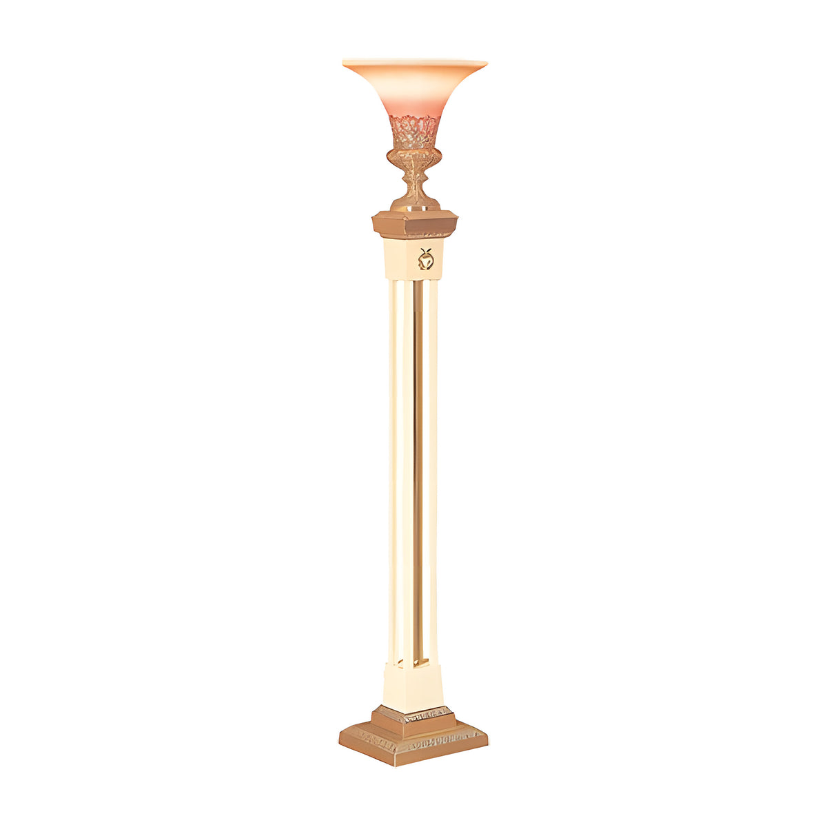 Sovereign Torchiere Lamp in walnut laminate with brass accents by American Mortuary Equipment