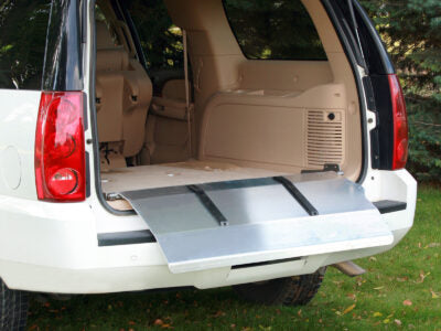 AME-SR50 suburban ramp snap-in installation detail — American Mortuary Equipment no-drill first call vehicle ramp for Escalade ESV and GMC Yukon XL