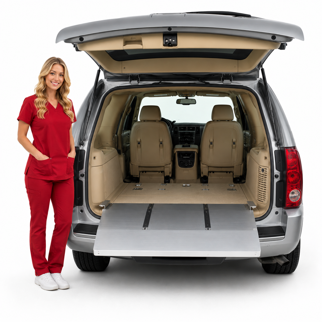 AME-SR50 suburban ramp installed in Chevrolet Suburban first call vehicle — American Mortuary Equipment no-drill bumper ramp for Escalade ESV, Suburban and Yukon XL