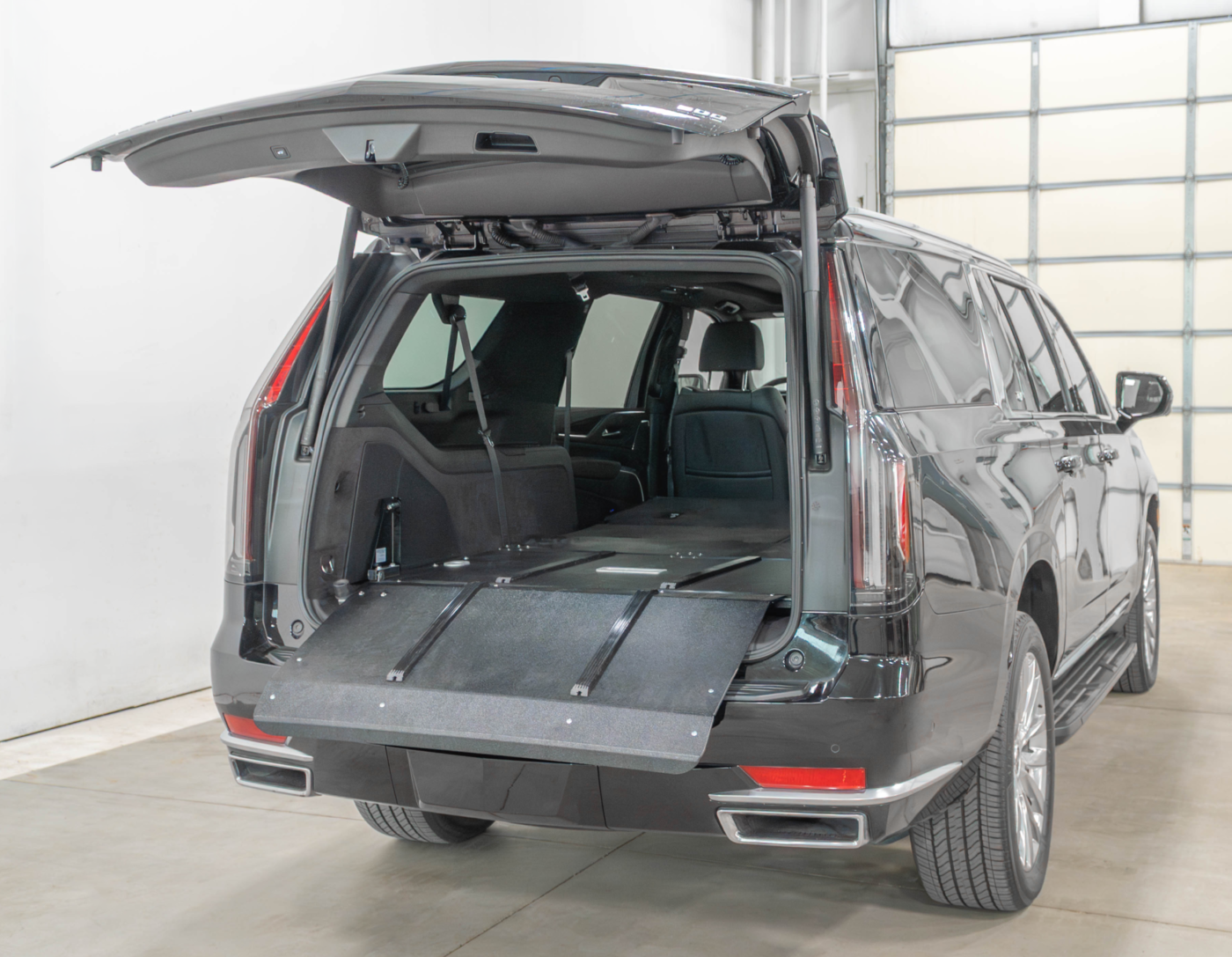 AME-SR75 mini deck aluminum deck surface with recessed cot cups and glide strips — American Mortuary Equipment suburban first call deck system for Escalade ESV and GMC Yukon XL