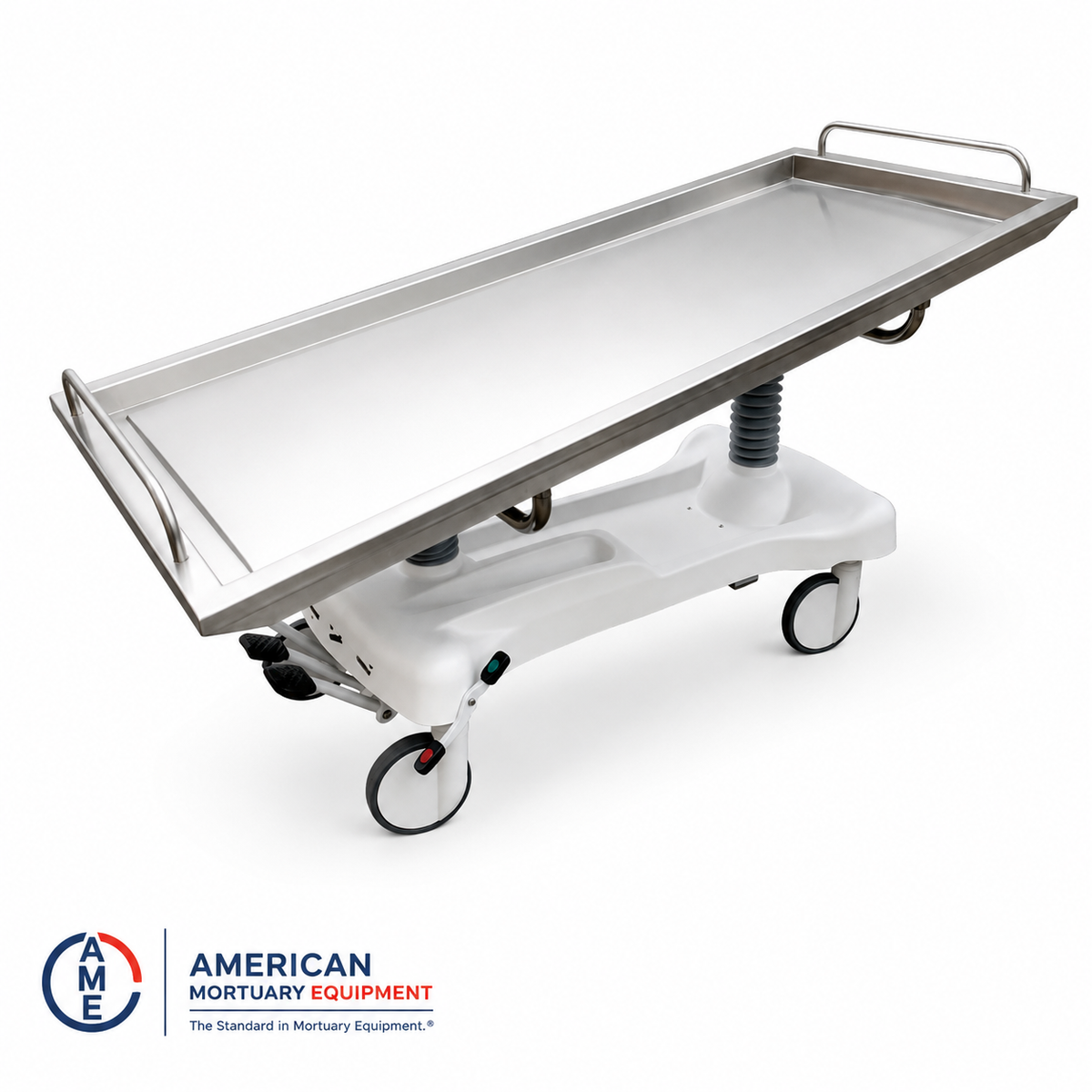 Standard Hydraulic Embalming Table with three foot pedals and stain-resistant base | American Mortuary Equipment