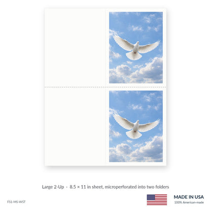 Stillness Blue funeral service folders, Large 2-Up 8.5 × 11 in sheet microperforated into two folders, Funeral Source One FS1-MS-WST