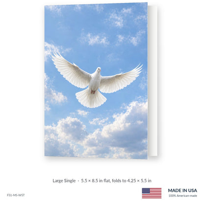 Stillness Blue funeral service folder, Large Single 5.5 × 8.5 in, shown slightly open, Funeral Source One FS1-MS-WST, Made in the USA