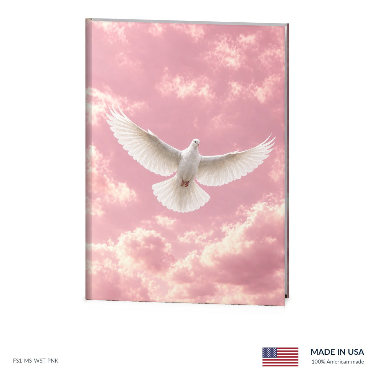 Stillness Pink funeral register book with full-color cover wrap and visible page edge, Funeral Source One FS1-MS-PNK, Made in the USA