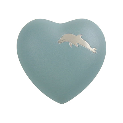Teal Dolphin Brass Heart Keepsake Urn, Heart Keepsake, 2.7 x 2.9 x 1.6 in