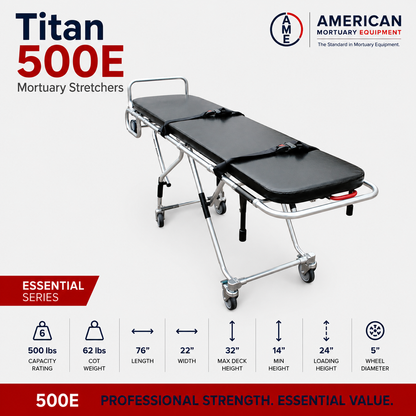 TITAN 500E multi-level mortuary cot, 4-level height adjustment first call funeral stretcher