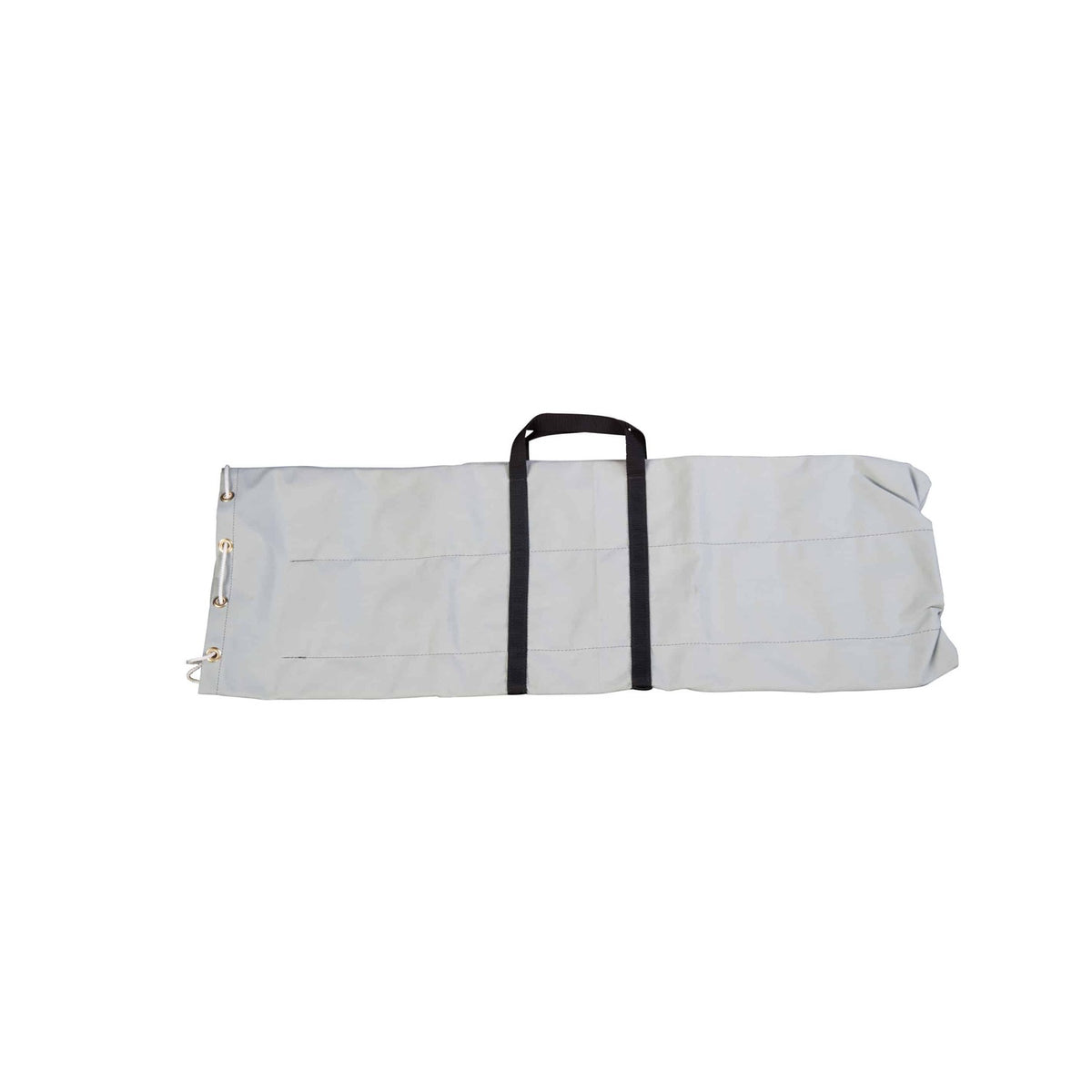 Canvas carrying case with black handles for a folded open casket floral spray rack