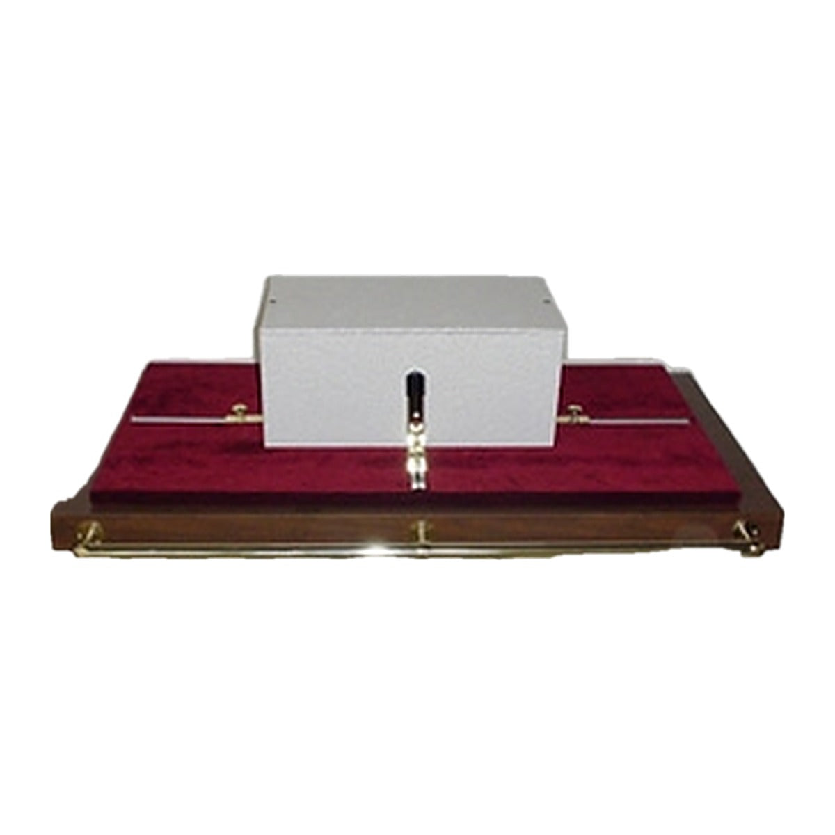 TITAN memorial display tray holding a cremation urn on Ironclad Burgundy velvet