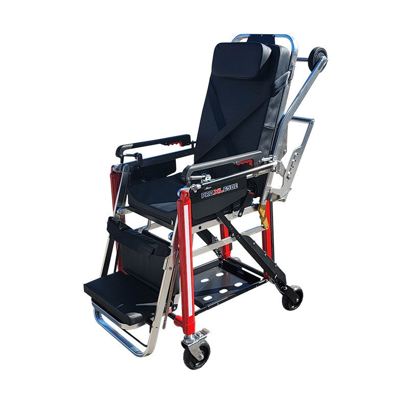 TITAN PRO XL 650E chair stretcher with all-terrain casters and wheel locks, single-operator transport for stairs and tight spaces