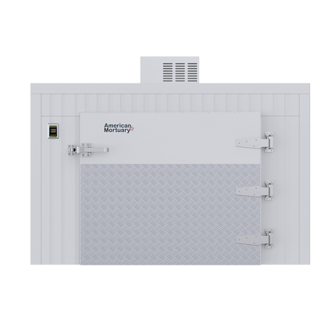 59-inch wide by 57-inch high roll-in door opening on the TR3 mortuary cooler