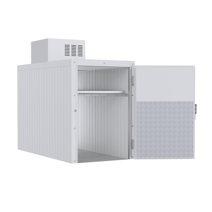 Professional upright mortuary cooler by American Mortuary, featuring a space-saving vertical design and independent thermal zones. Engineered in the USA with 304-grade stainless steel for clinical-grade cadaveric preservation in hospitals and private facilities.
