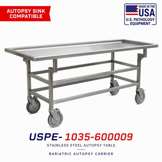 Bariatric Autopsy Trolley | USPE-1038-BAT | Reinforced 304 Stainless | Heavy-Load Forensic Casework | U.S. Pathology Equipment