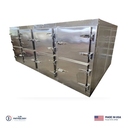 USPE 8-Body Vault Morgue Cooler, Model 1070-2MB8, made in the USA, NSF and UL