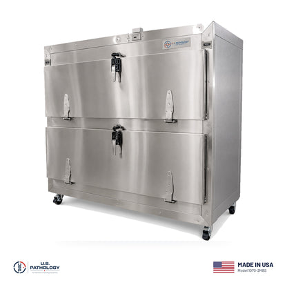 USPE 2-Body Bariatric Side-Load Vault Morgue Cooler, Model 1070-2MBS, made in the USA, NSF and UL