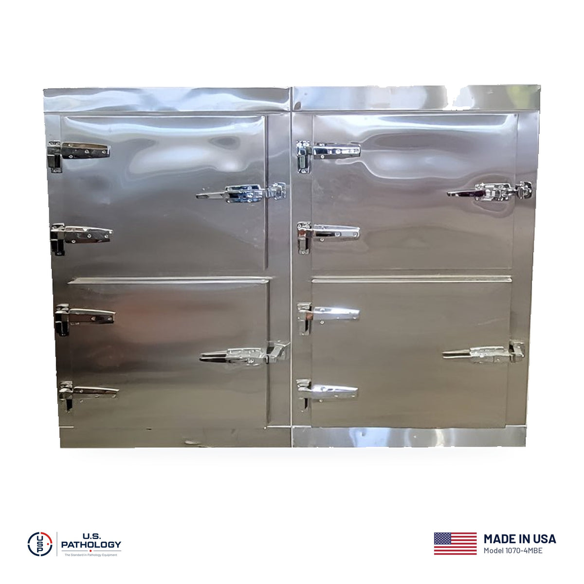 USPE 4-Body 4-Door Vault Morgue Cooler, Model 1070-4MBE, made in the USA, NSF and UL