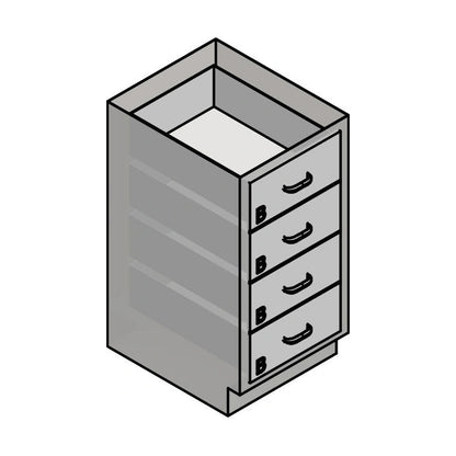USPE USPE-CW-2371 lab base cabinet with 4 medium drawers, line drawing view