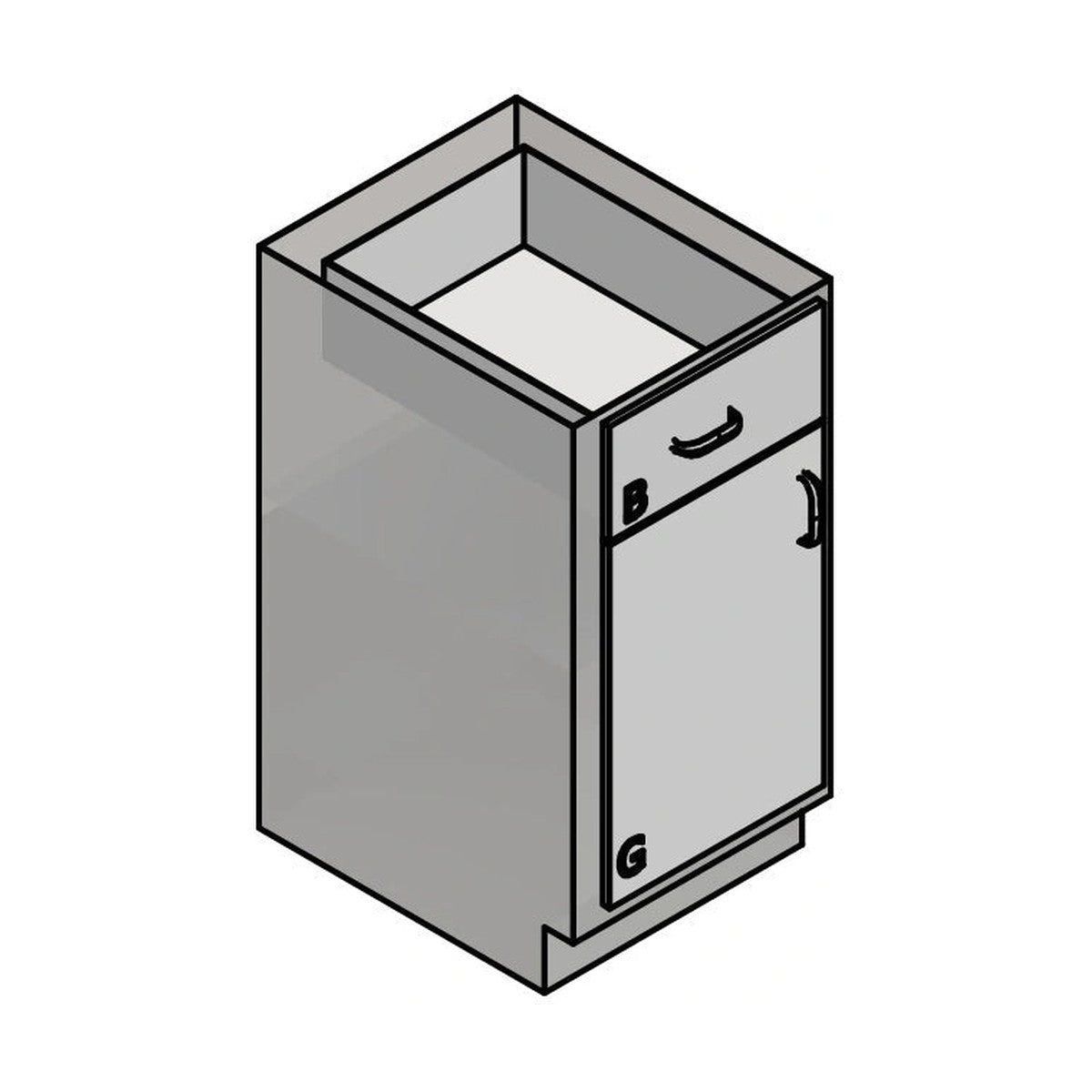 USPE USPE-CW-2375 lab base cabinet with 1 medium drawer over 1 cabinet door, line drawing view