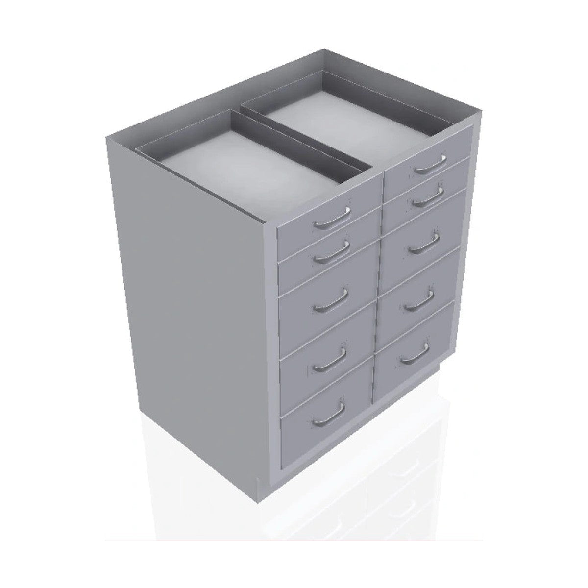 USPE USPE-CW-2395 lab base cabinet with 4 small and 6 medium drawers, front perspective view