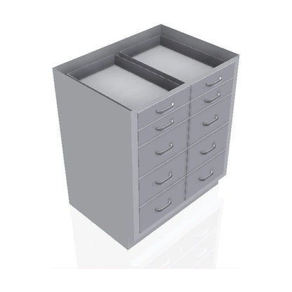 USPE USPE-CW-2395 lab base cabinet with 4 small and 6 medium drawers, front perspective view