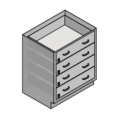 USPE USPE-CW-2399 lab base cabinet with 4 full-width medium drawers, line drawing view