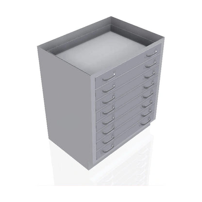 USPE USPE-CW-2417 lab base cabinet with 8 small full-width drawers, front perspective view