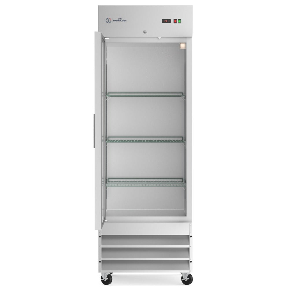 USPE 29" Left-Hinged Solid Door Lab Refrigerator, 20.6 Cu. Ft., doors open interior