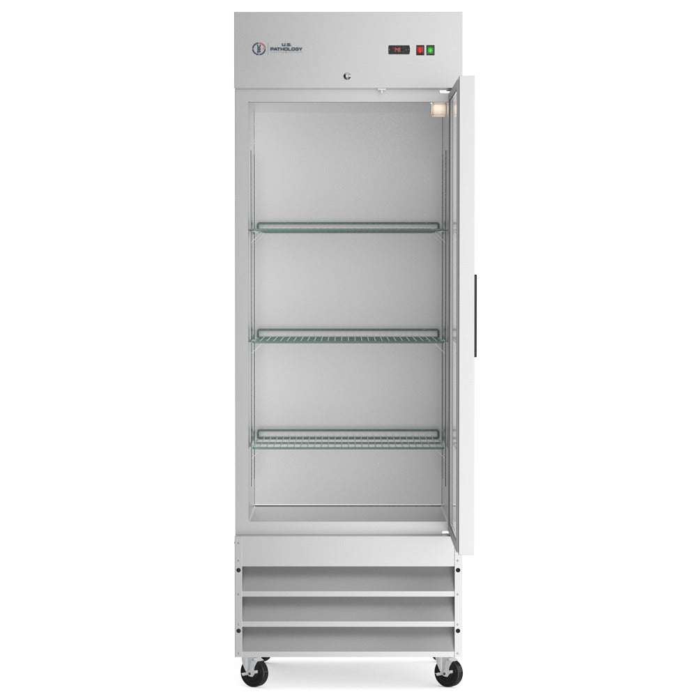 USPE 29" Narrow-Depth Solid Door Lab Refrigerator, 15.6 Cu. Ft., doors open interior