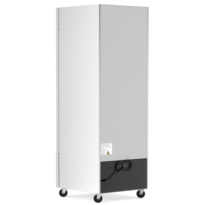 USPE 29" Narrow-Depth Solid Door Lab Refrigerator, 15.6 Cu. Ft., side and rear view