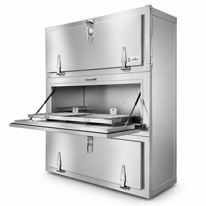 USPE 3-body vault-style side-load morgue cooler — stainless individual-bay cadaver storage, Model 1070-3MBS