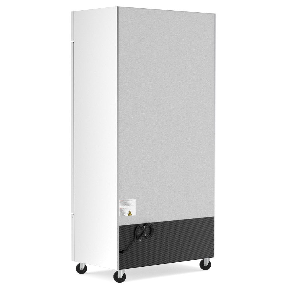 USPE 40" Two-Door Solid Lab Refrigerator, 27.6 Cu. Ft. (USPE-LR2-40S), side and rear view