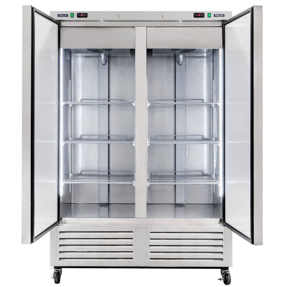 USPE 54" Dual-Temp Lab Refrigerator/Freezer, 42 Cu. Ft., doors open interior