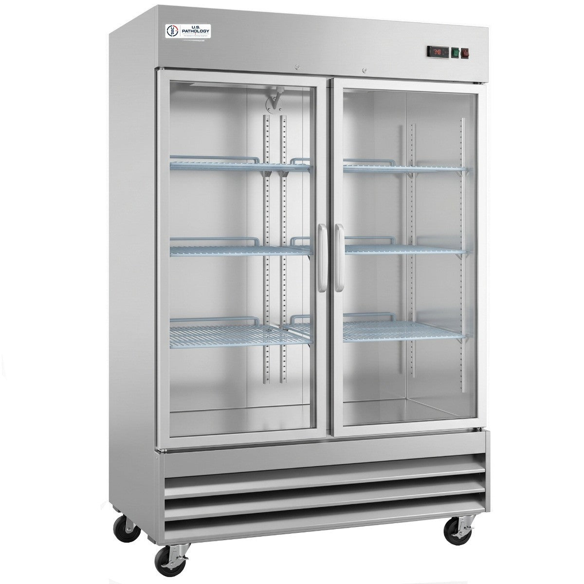 USPE 54" Two-Door Glass Lab Refrigerator, 41.3 Cu. Ft. (USPE-LR2-54G), angle view