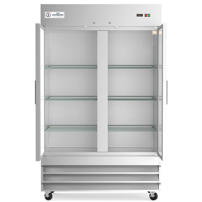 USPE 54" Two-Door Solid Lab Refrigerator, 41.3 Cu. Ft. (USPE-LR2-54S), doors open interior