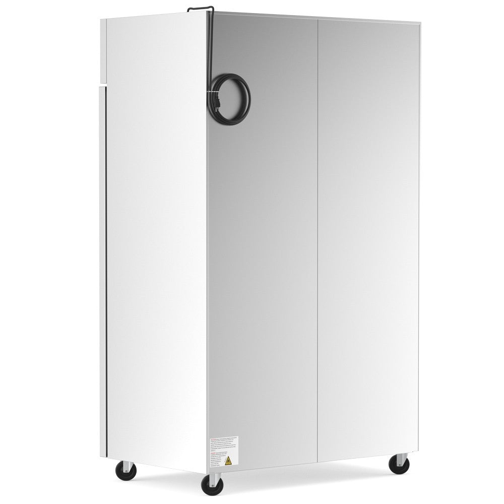USPE 54" Two-Door Top-Mount Lab Refrigerator, 43 Cu. Ft. (USPE-LR2-54TM), side and rear view