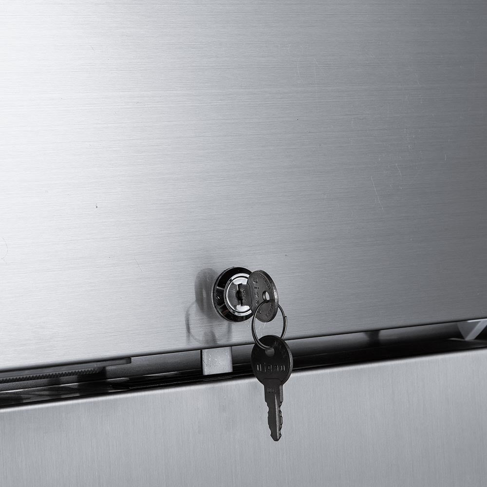 USPE 54" Two-Door Top-Mount Lab Refrigerator, 43 Cu. Ft. (USPE-LR2-54TM), door lock detail