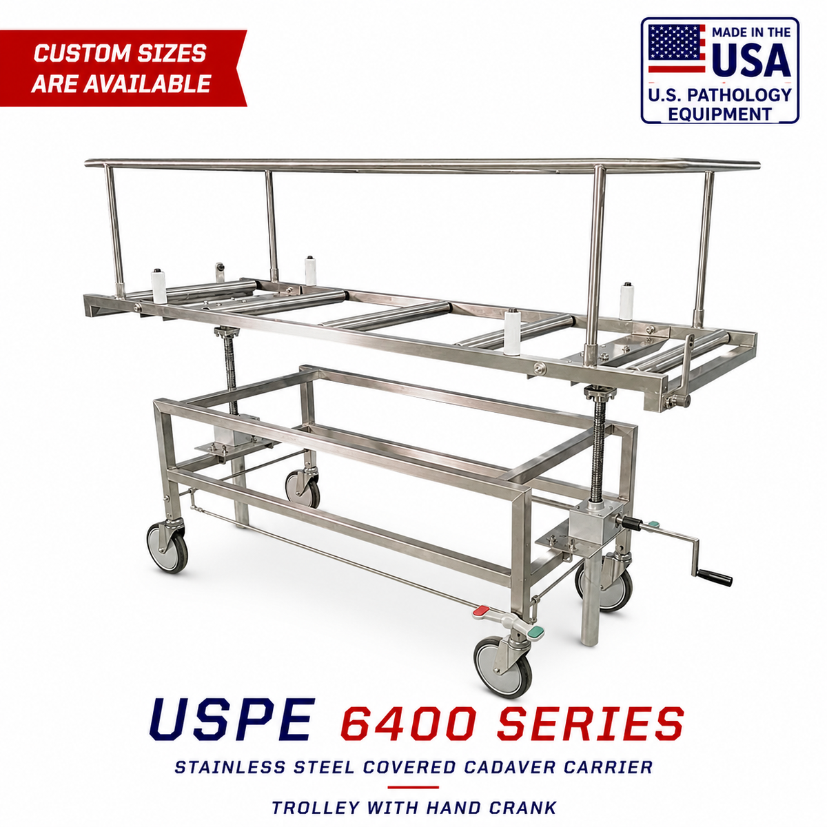 Covered Cadaver Carrier with Hand Crank - elevation mechanism